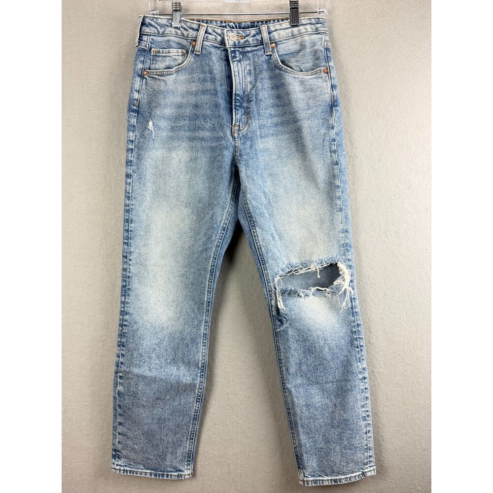 H&M &Denim Vintage Slim Jeans Women’s 8 High Waist Acid Wash Ripped Knee